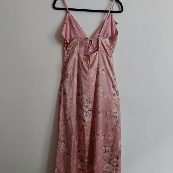 Pink Floral Satin Maxi Dress - Picture 2 of 4